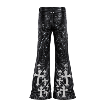 Artifact No. 18 "Based Bolan Boy Flared" Double Waisted Leather Black